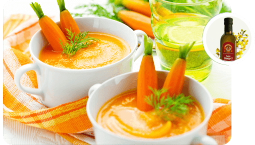 Carrot Soup with Camelina (wild flax) Oil